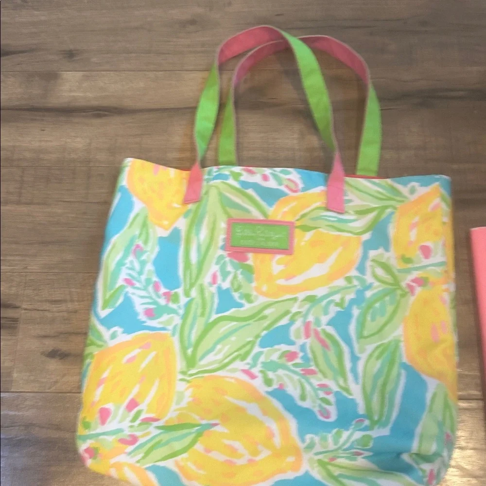 Lilly Pulitzer Blue and Yellow Floral Tote and used notebook - Picture 2 of 10